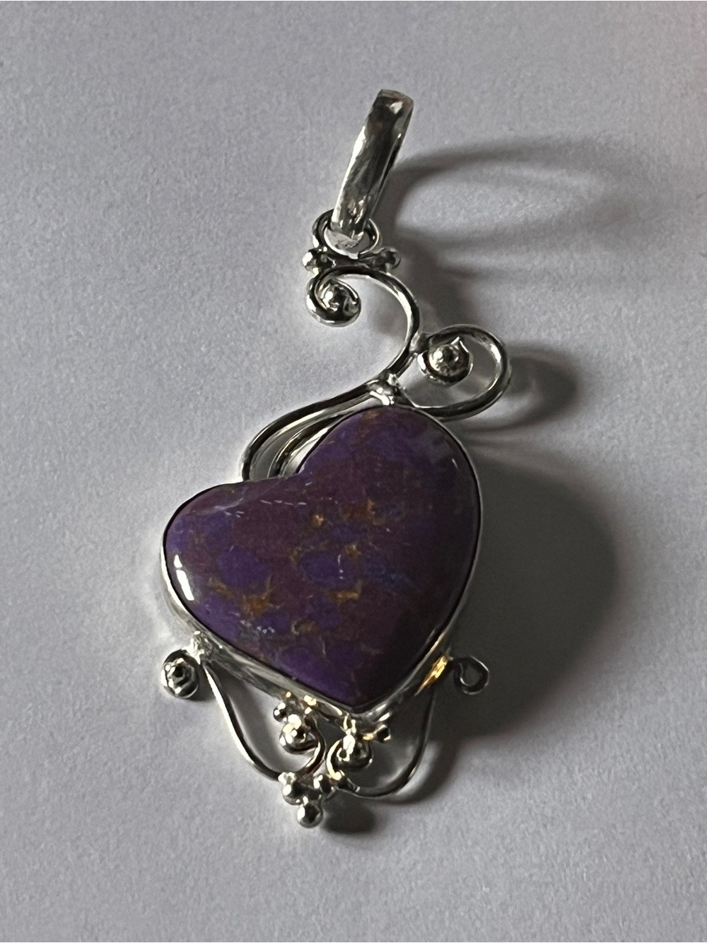 Lg Sterling Silver Heart Pendant Purple Stone 925 Silver Large Pendant Necklace